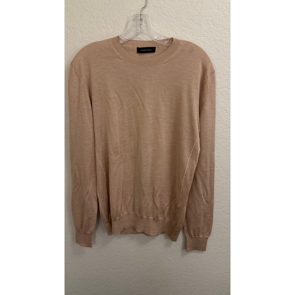 Ermenegildo Zegna Mens Tan Fine Silk Blend Knit Crewneck Sweater Size S 48 Italy